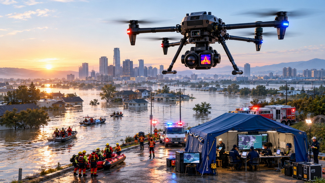 1Emergency Rescue Drone In Disaster Zone 1Emergency Rescue Drone In Disaster Zone